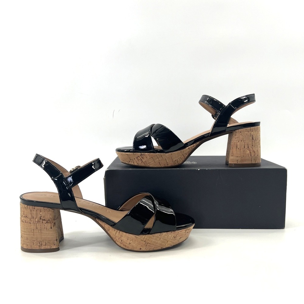 Aerosoles Cosmos Platform Heels Black Patent Cork Women's Size 8 Comfort Block